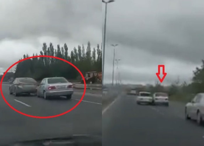 Bakı-Sumqayıt yolunda "Mercedes" iki maşını vuraraq AŞDI - VİDEO